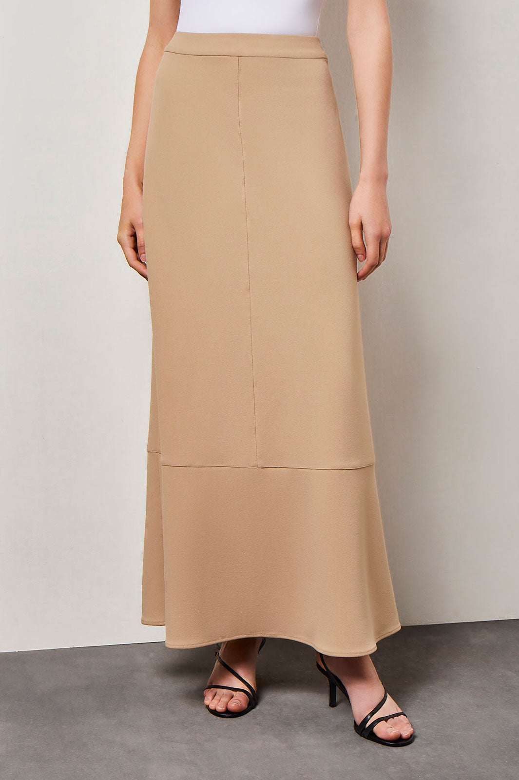 Flare Deco Crepe Maxi Skirt, Dark Champagne | Ming Wang