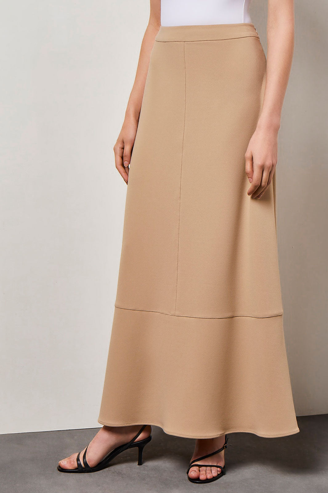 Flare Deco Crepe Maxi Skirt, Dark Champagne | Ming Wang