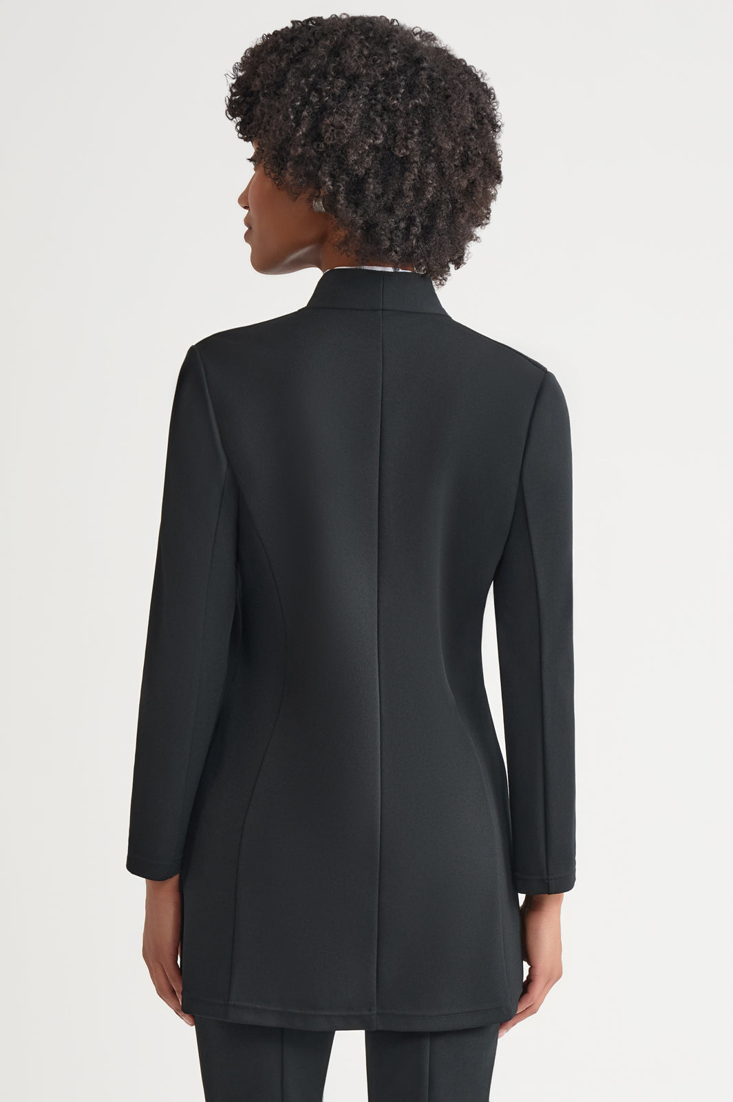 Modified Mandarin Open Front Stretch Deco Crepe Jacket