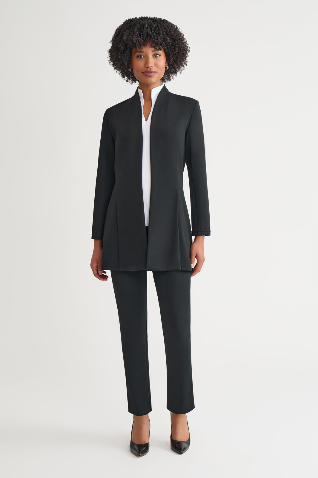 noisy may black dress Plus Size Modified Mandarin Open Front Deco Crepe Jacket