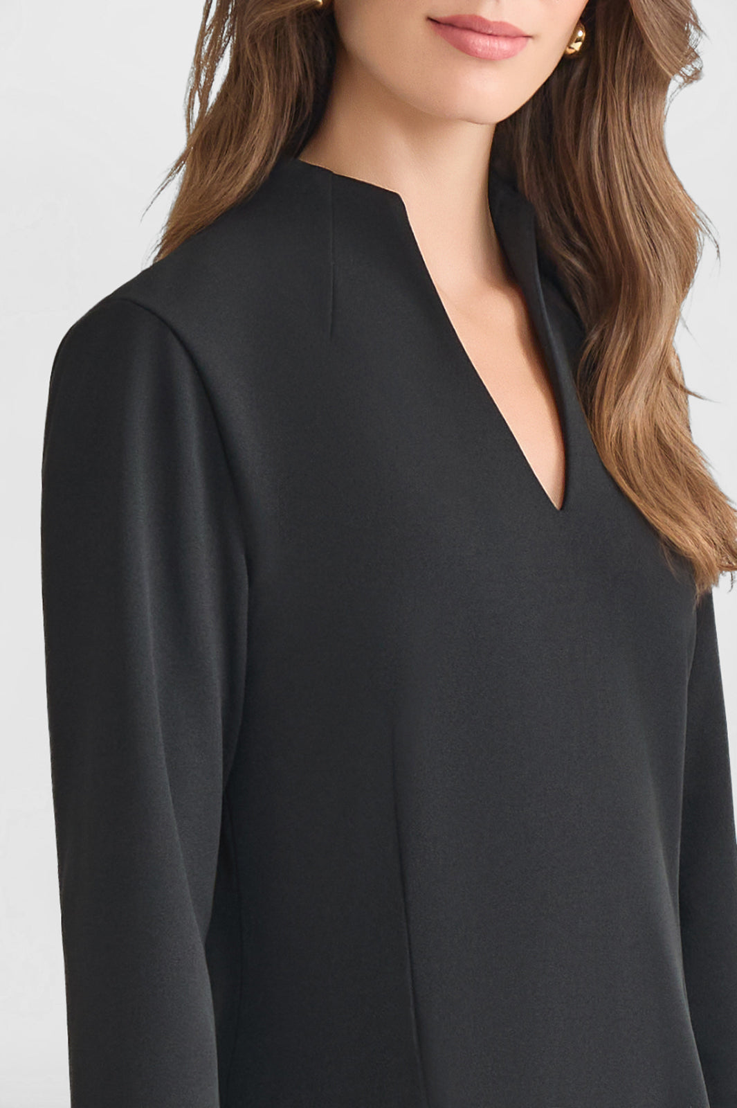 funnel neck midi dress Stretch Deco Crepe Funnel Neck Midi Dress