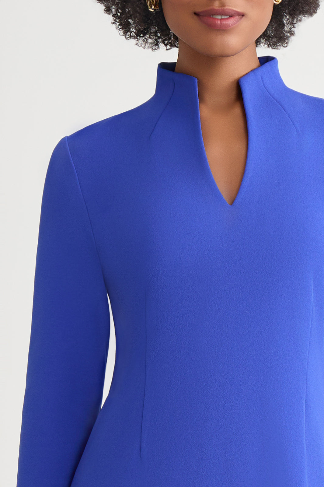 Plus Size Stretch Deco Crepe Funnel Neck Midi Dress