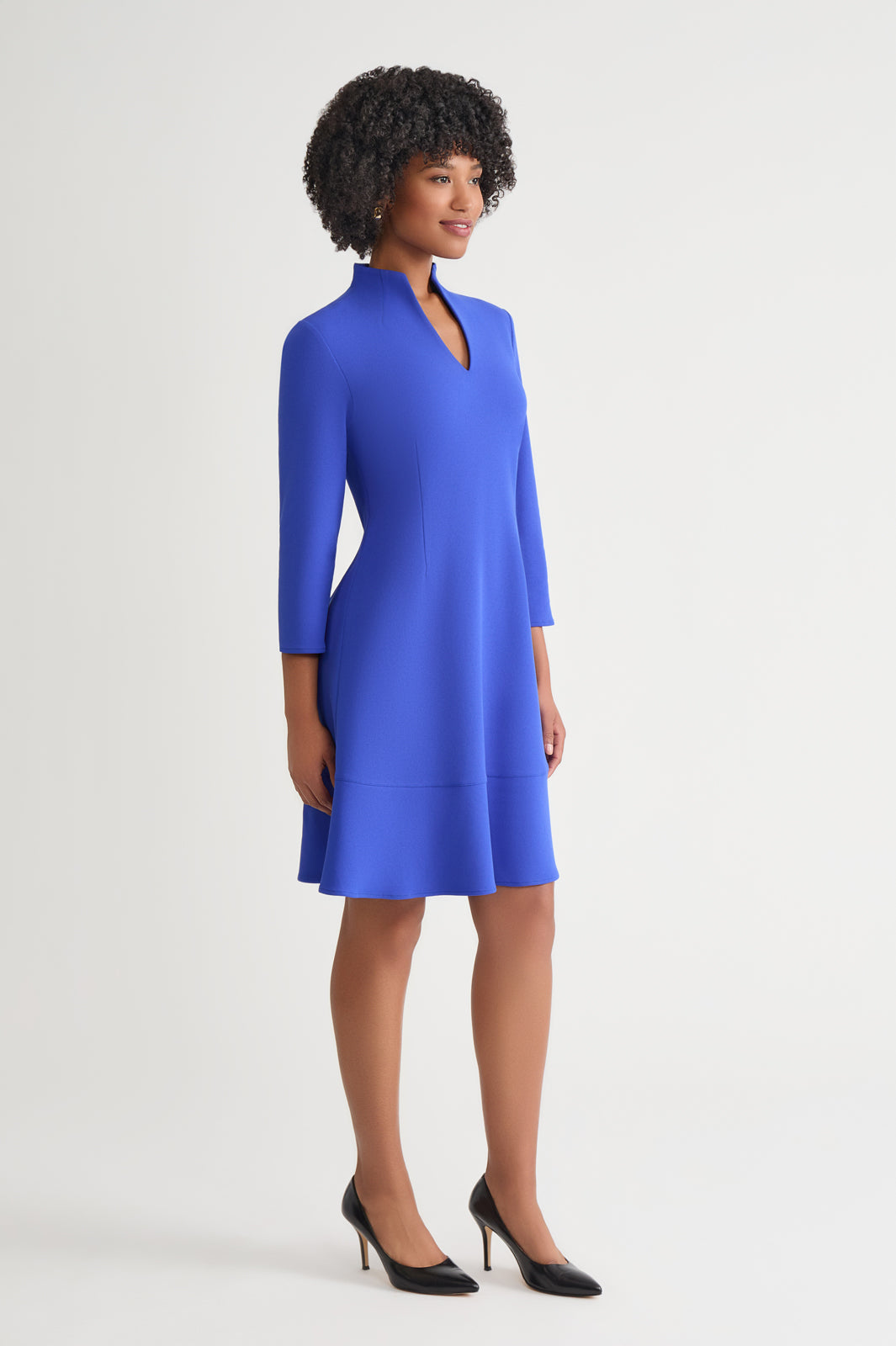 knee length dresses for ladies Stretch Deco Crepe Funnel Neck Midi Dress