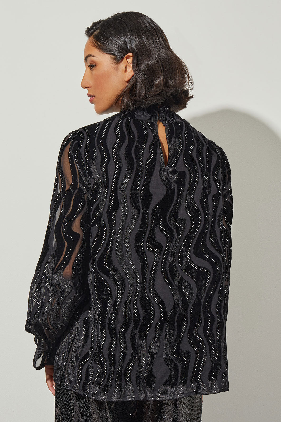 Gathered Neck Blouse - Velvet Pattern | Ming Wang