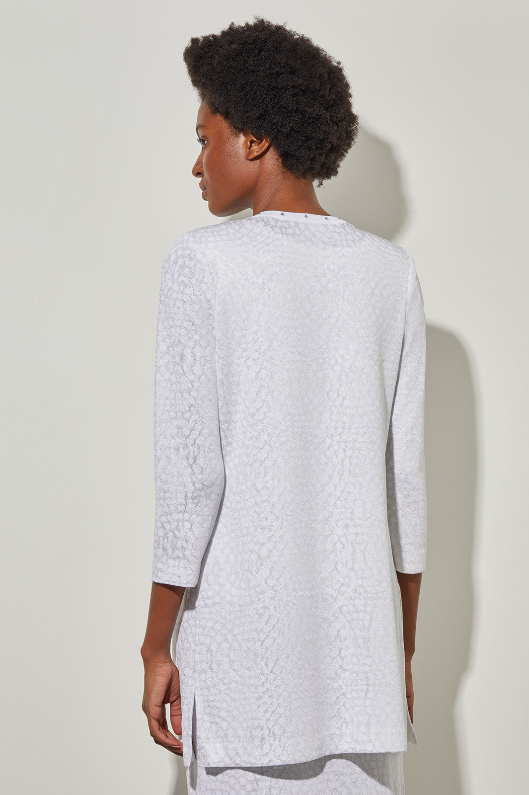 Plus Size Open Front Jacket - Stud Trim Textured Knit | Ming Wang