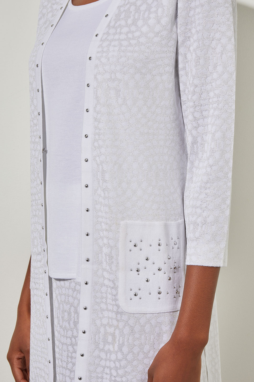 Plus Size Open Front Jacket - Stud Trim Textured Knit | Ming Wang