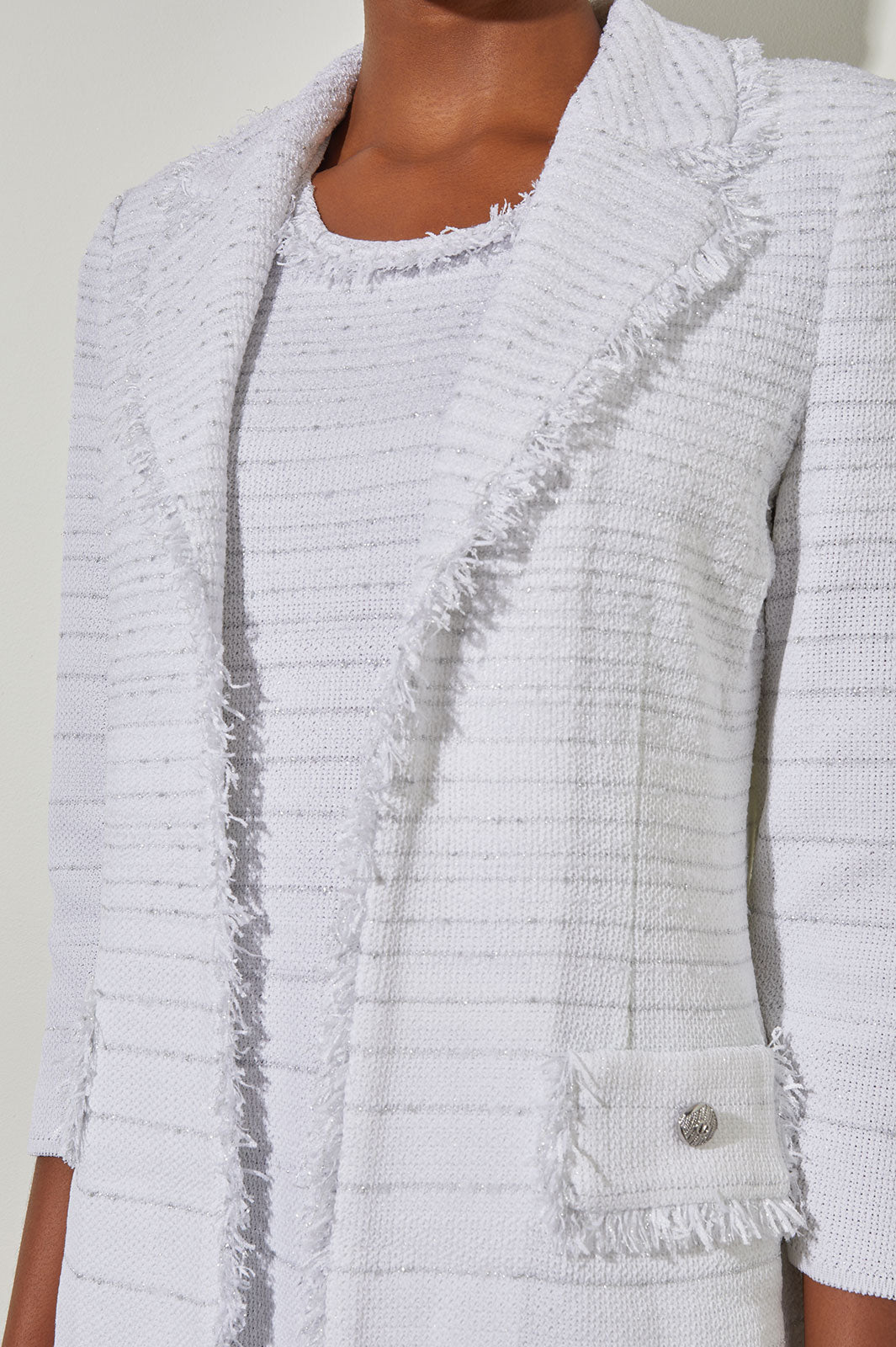 Plus Size Notch Collar Jacket - Stripe Shimmer Knit