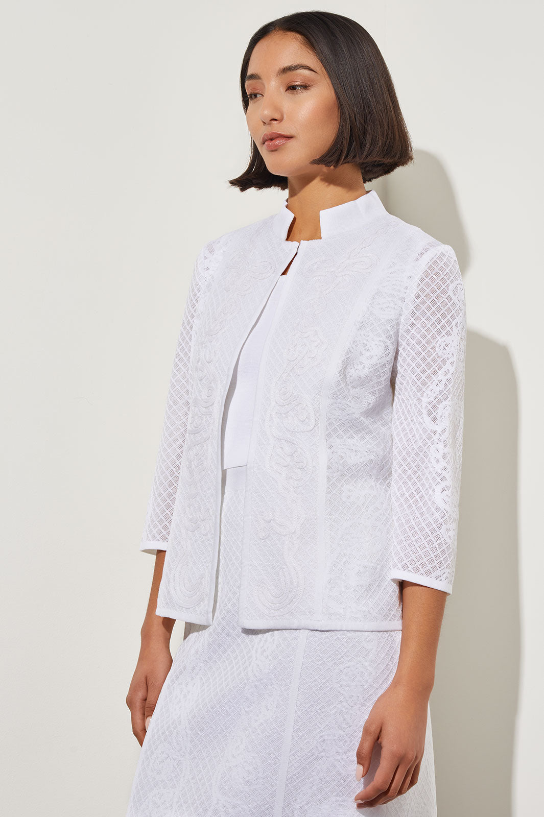 男性に人気！ Plus Size Mandarin Collar Jacket - Soutache Jacquard Knit ジャケット・アウター