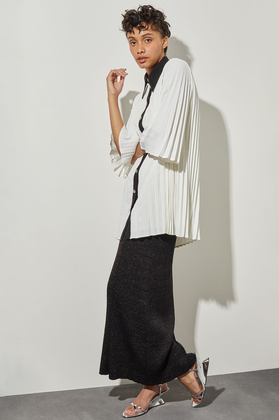 Mini Pleated Shift Dress - Contrast Trim Crepe de Chine Mini Pleated Shift Dress - Contrast Trim Crepe de Chine