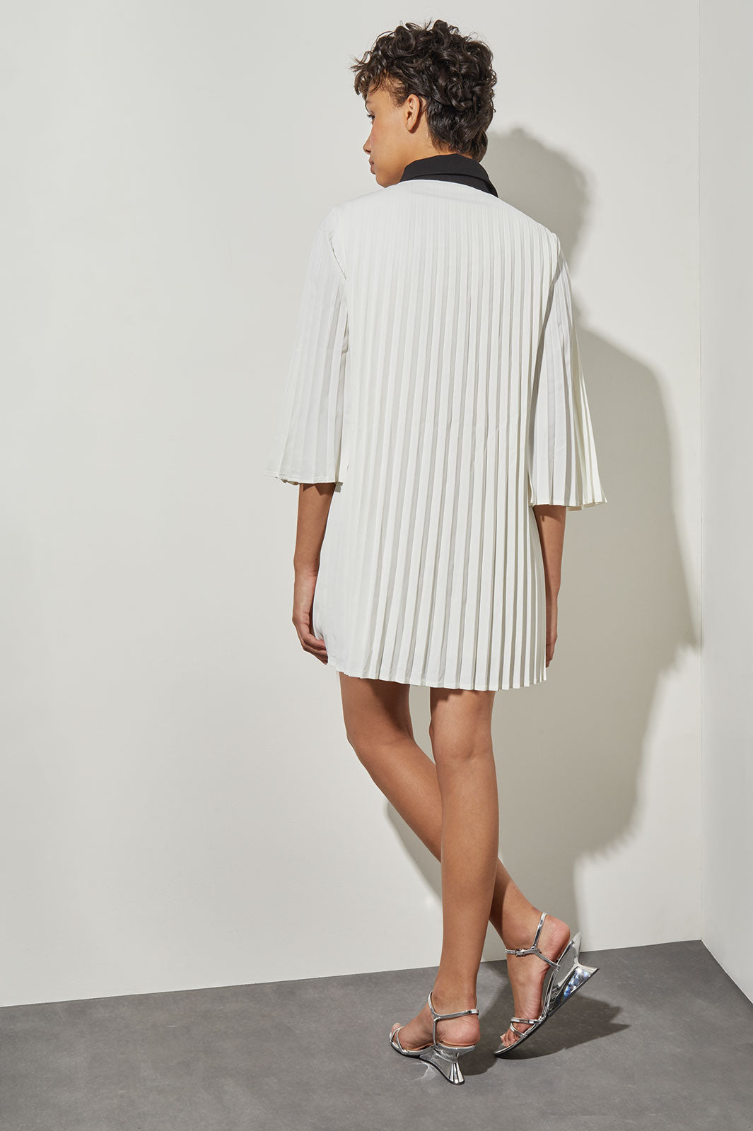 Plus Size Mini Pleated Shift Dress - Contrast Trim Crepe de