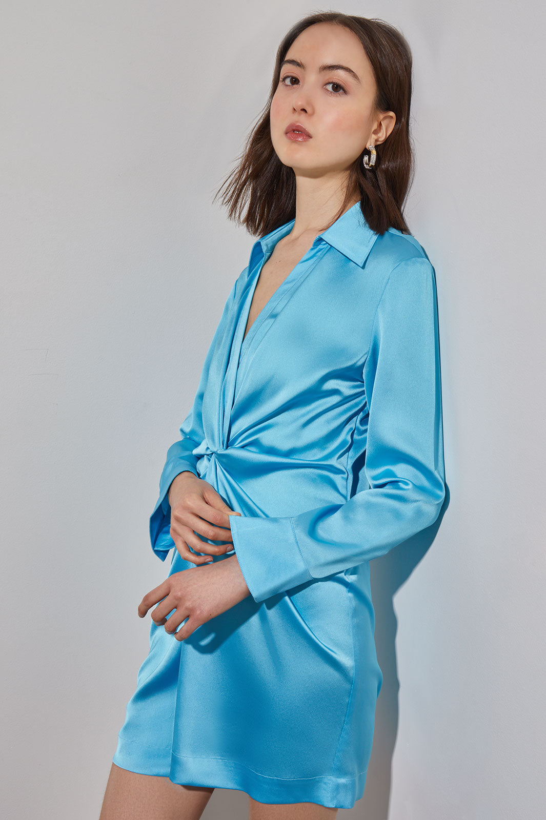 blue shirt dress crepe Cobalt KarenMillen Tailored Crepe Pleated Panelled Shirt Dress