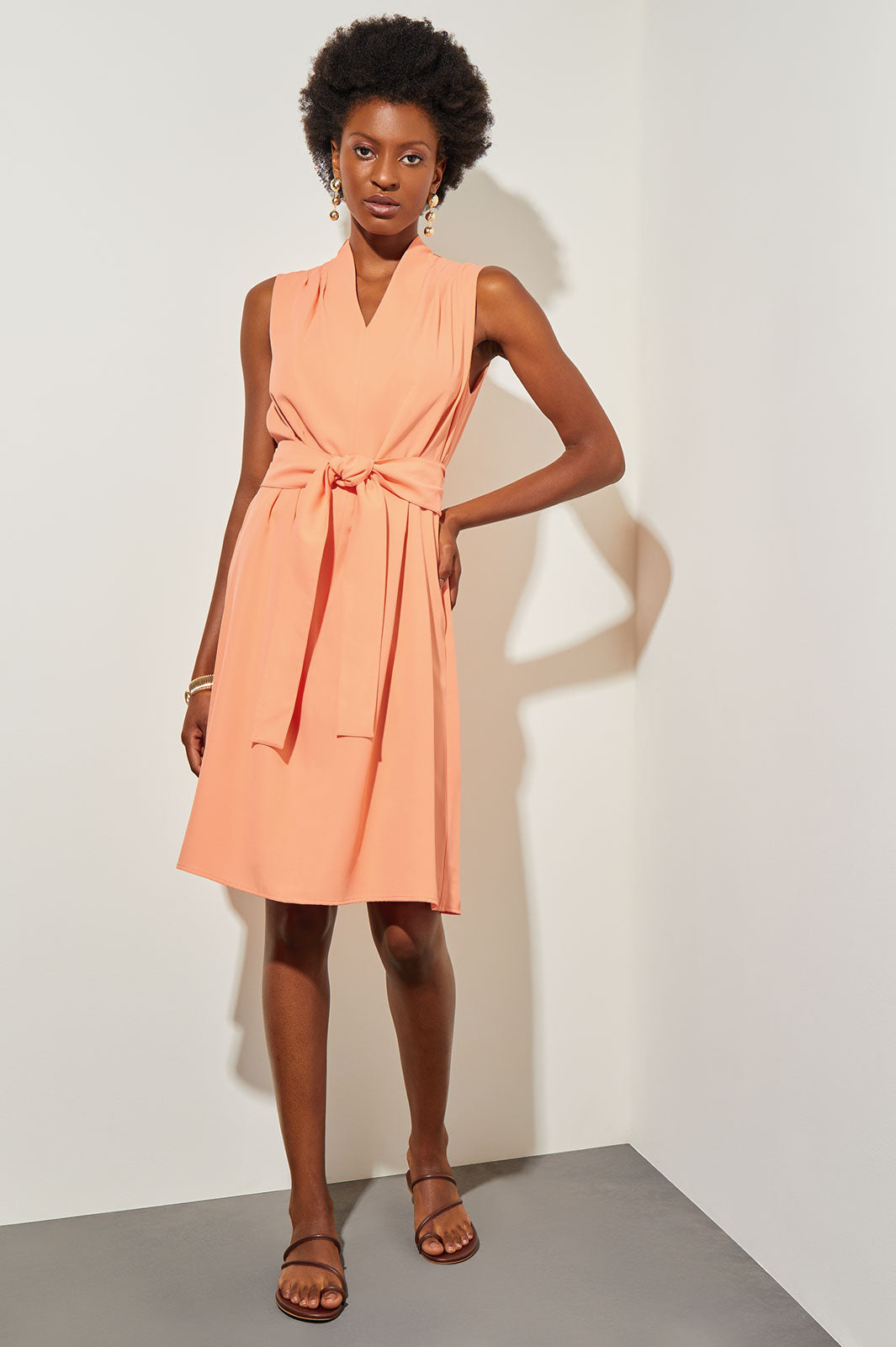 Ming Wang Sleeveless A Line Dress in Coral Sand