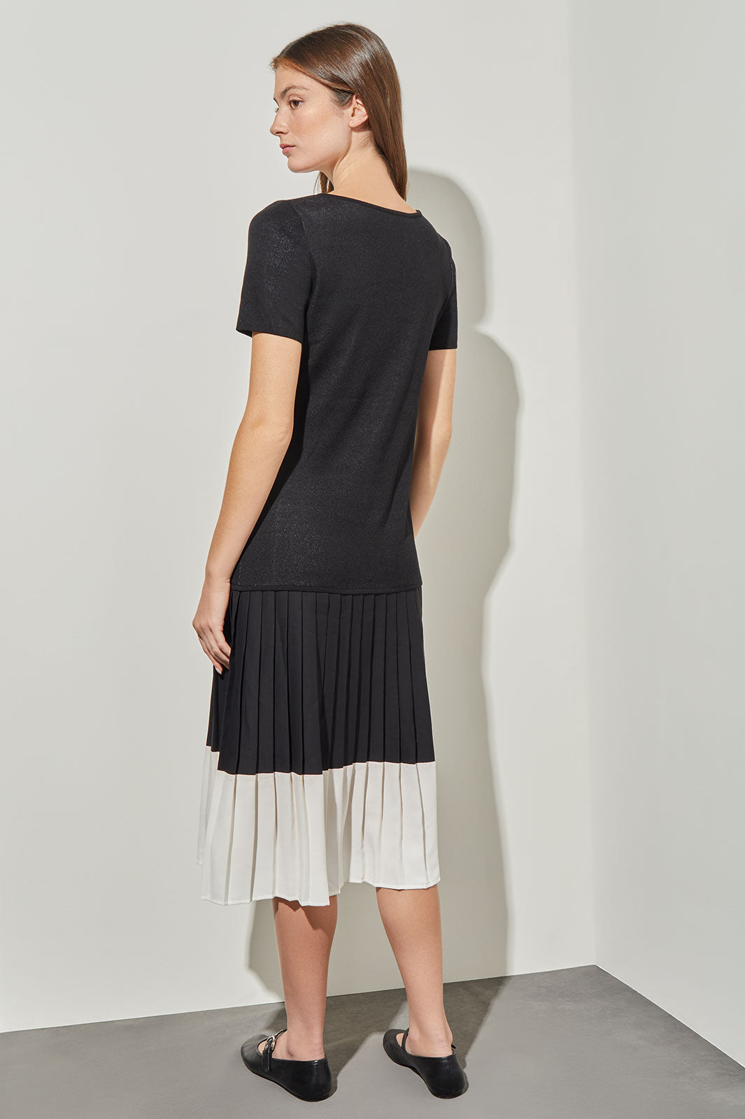 Midi Drop Waist Dress Pleated Mixed Media Ming Wang