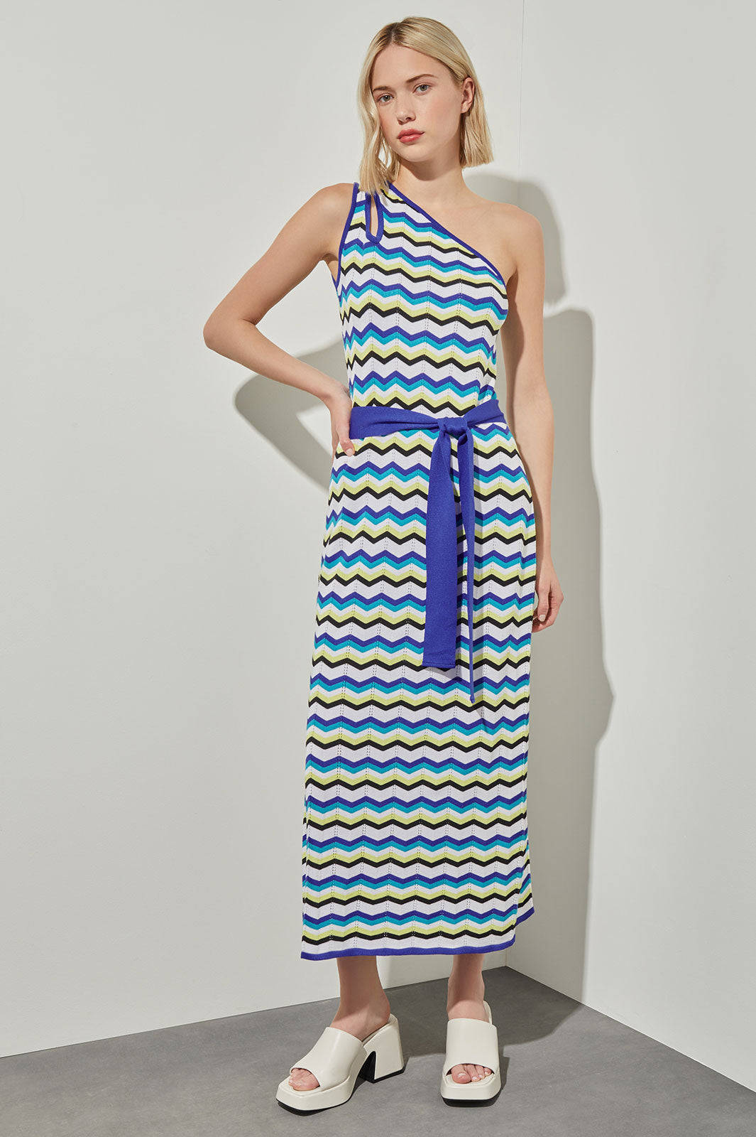 one shoulder chevron dress Missoni one-shoulder Chevron-knit Dress | Green