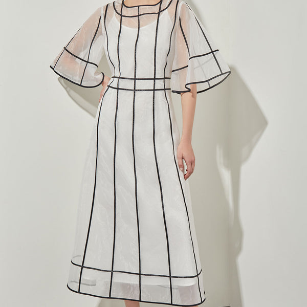 Modern Fit-N-Flare Midi Dress - Contrast Stripe Organza