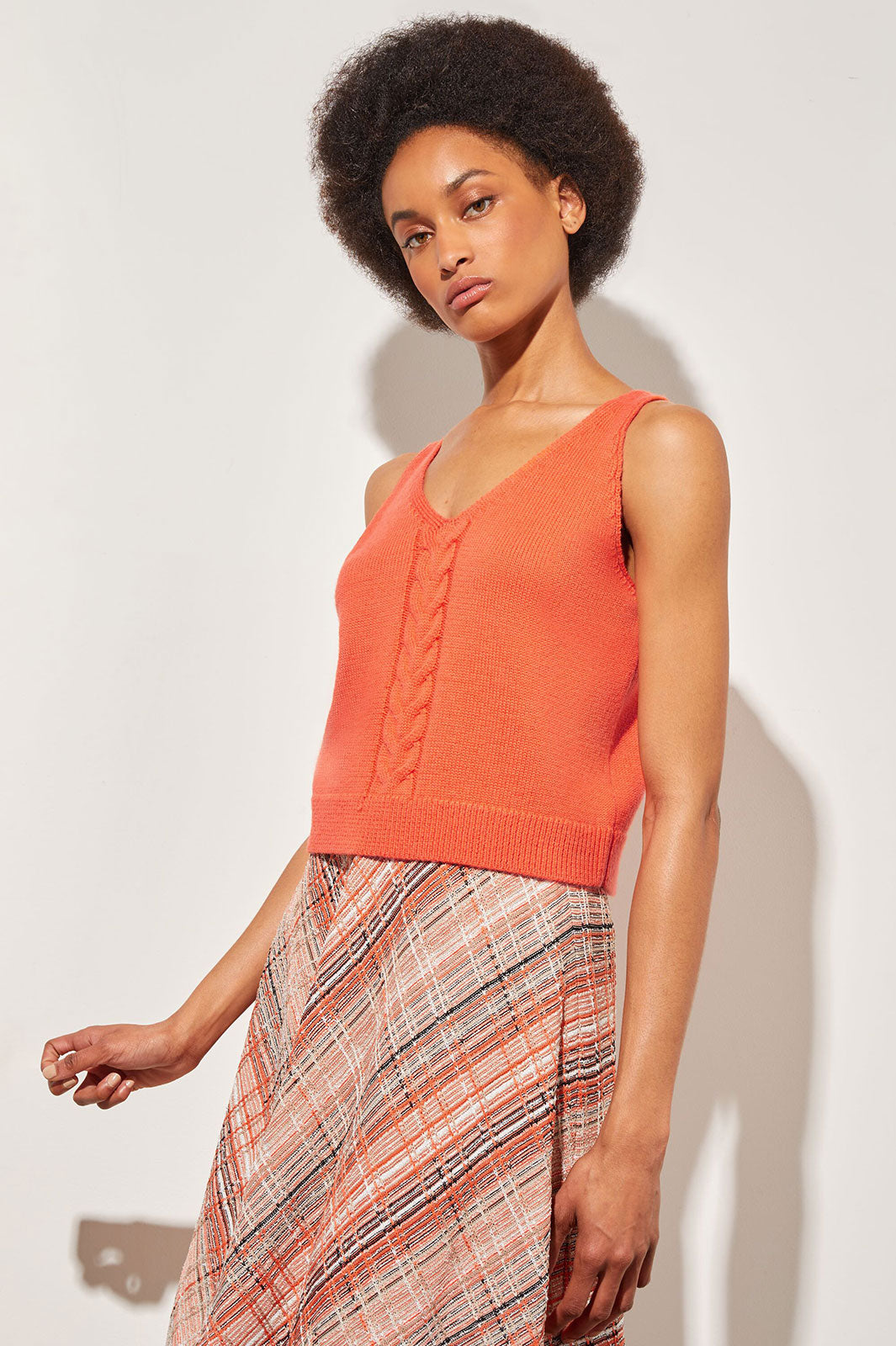 Asymmetrical Knee-Length Skirt - Tweed Knit