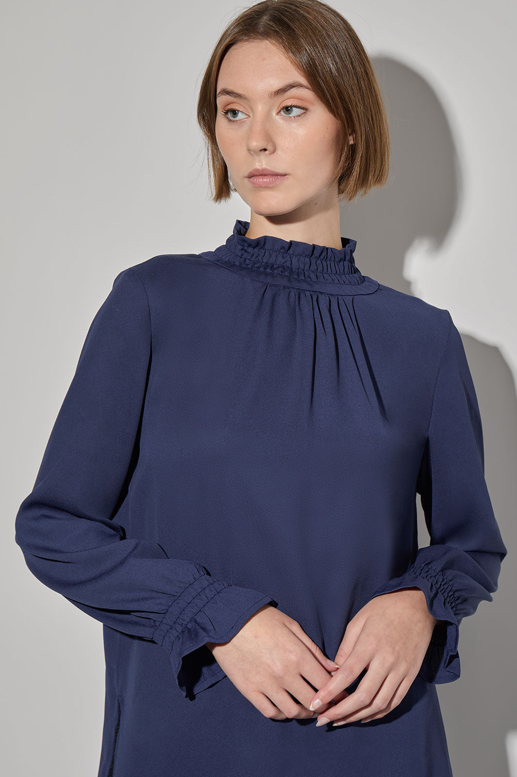 Smocked Trim Charmeuse Blouse, Regatta | Ming Wang