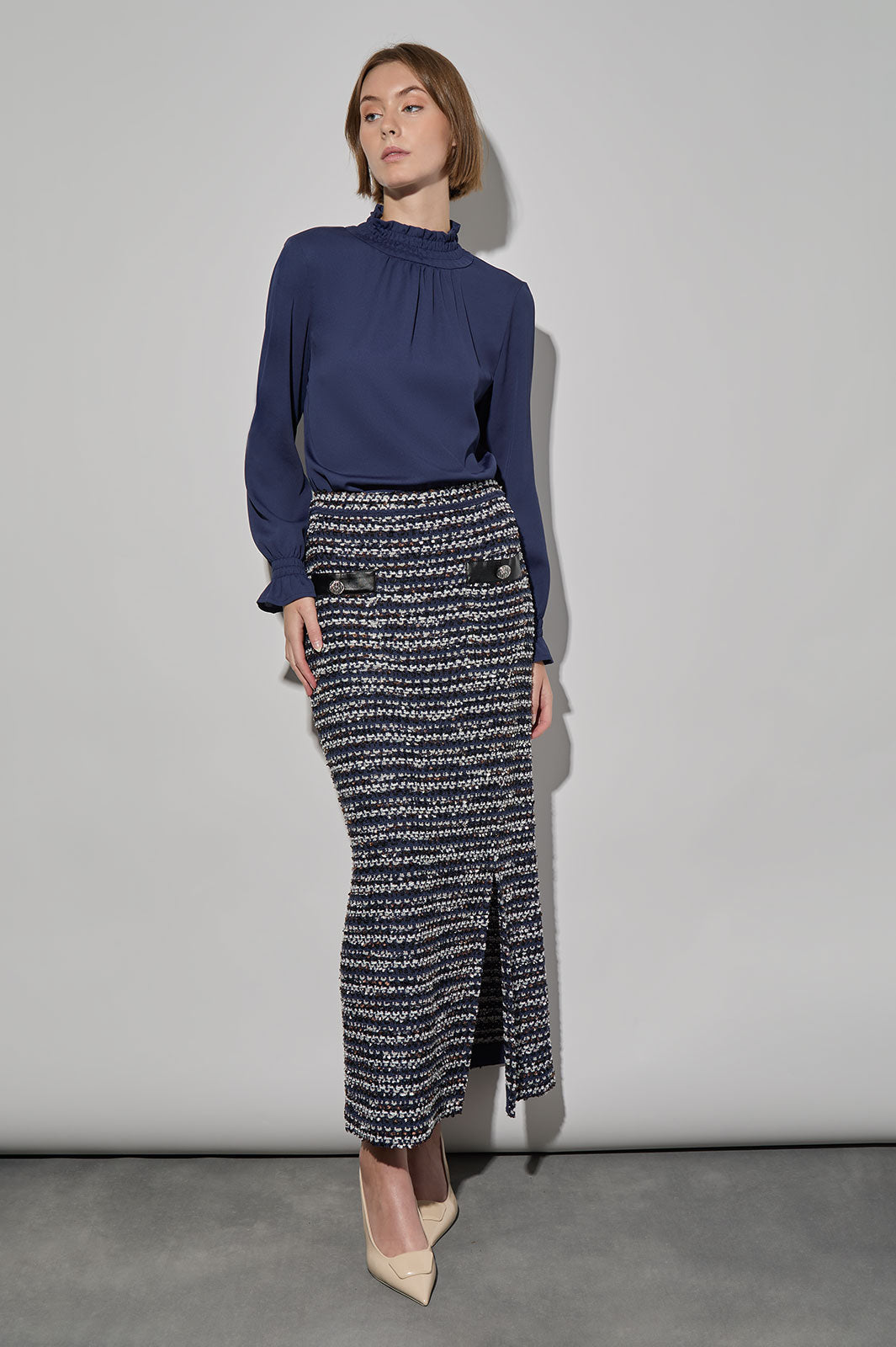 Smocked Trim Charmeuse Blouse, Regatta | Ming Wang