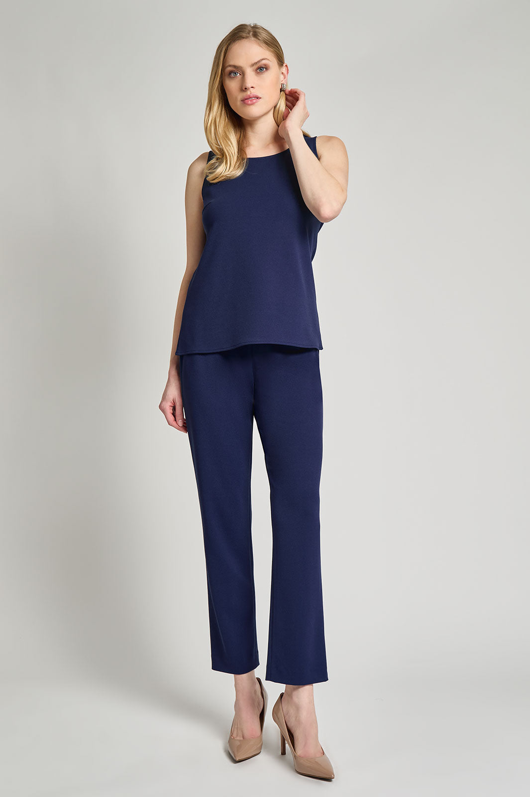Stretch Deco Crepe Scoop Neck Tank, Regatta | Ming Wang