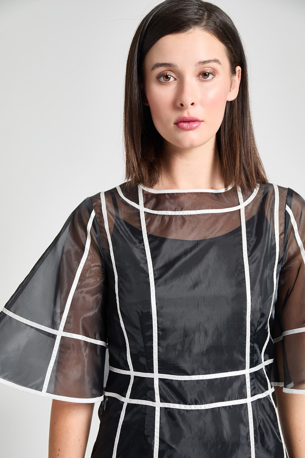 Modern Fit Organza Contrast Stripe A-Line Midi Dress In Black Modern Fit Organza Contrast Stripe A-Line Midi Dress In Black