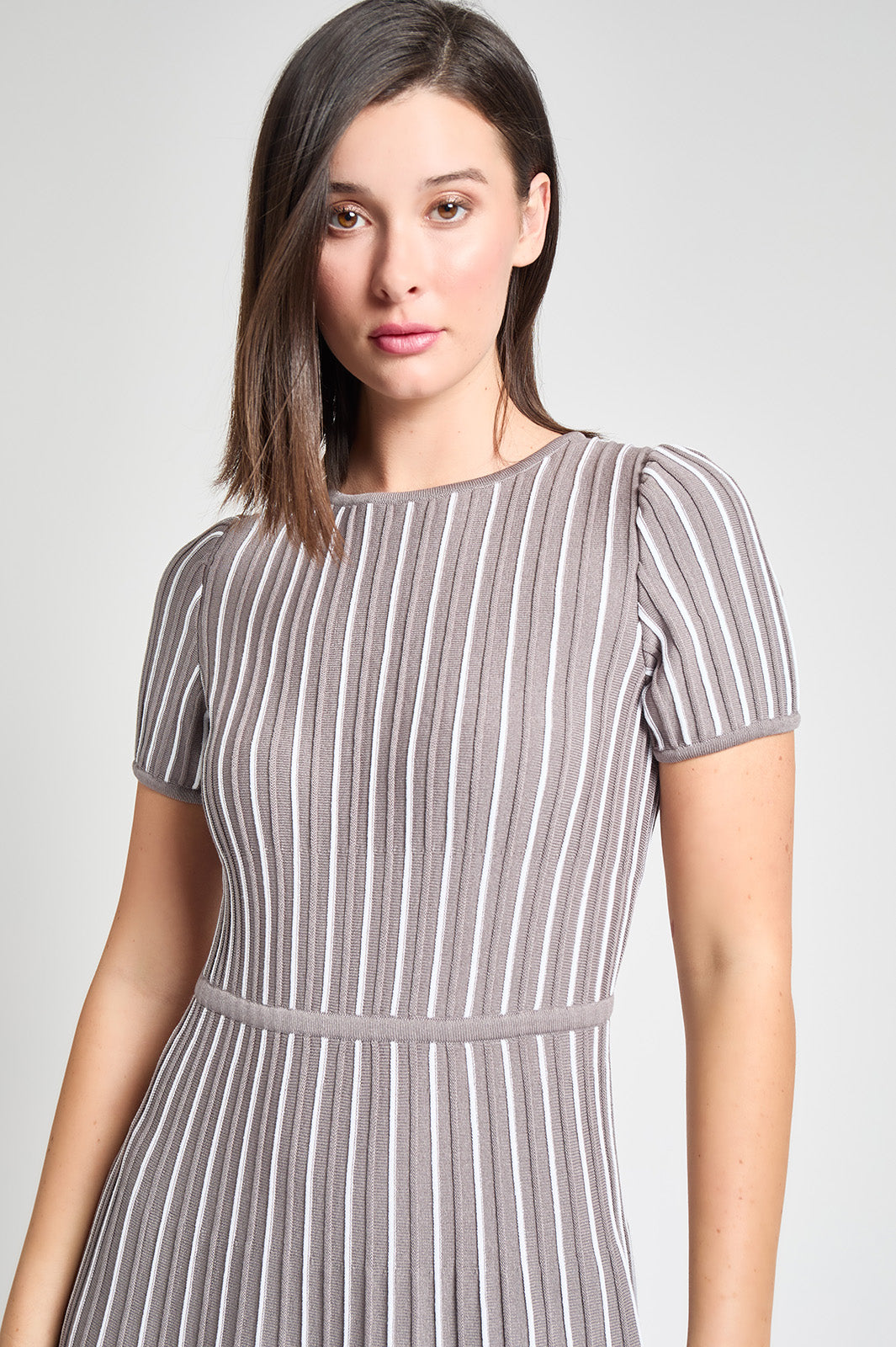 Modern Fit Stripe A-Line Knit Dress In Gray Modern Fit Stripe A-Line Knit Dress In Gray