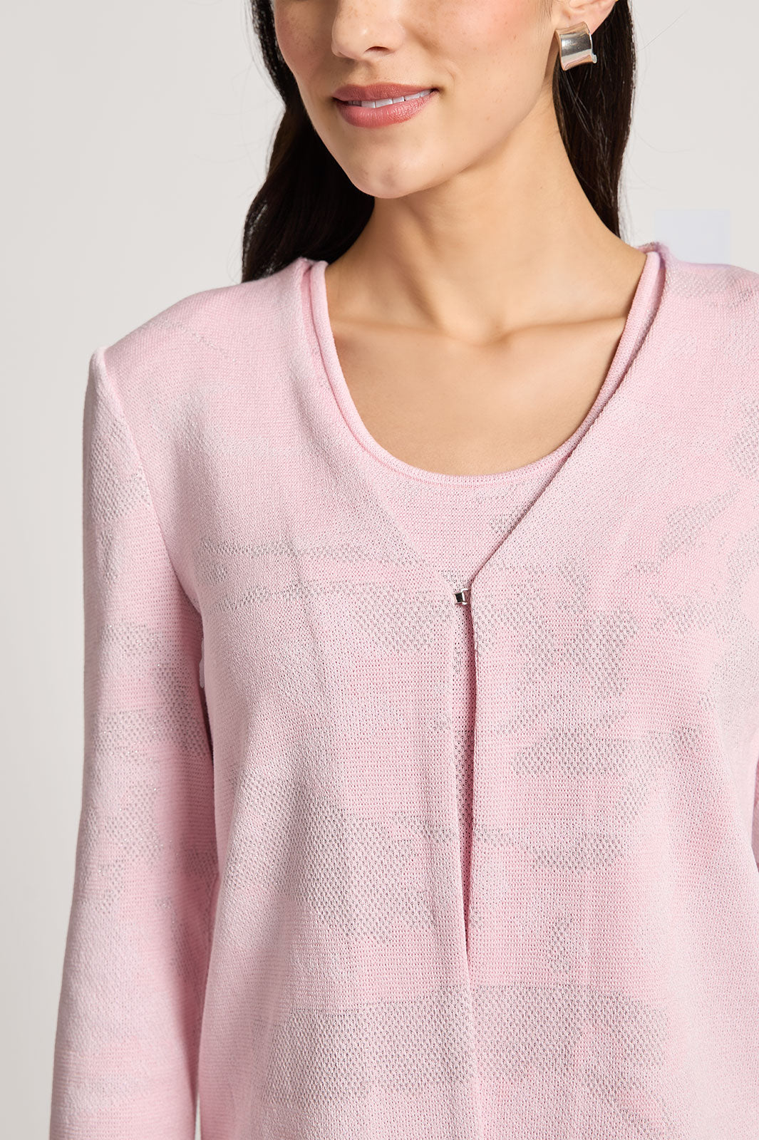 Heritage Fit Abstract Shimmer Soft Knit Jacket, Rosy Blush/White | Ming Wang