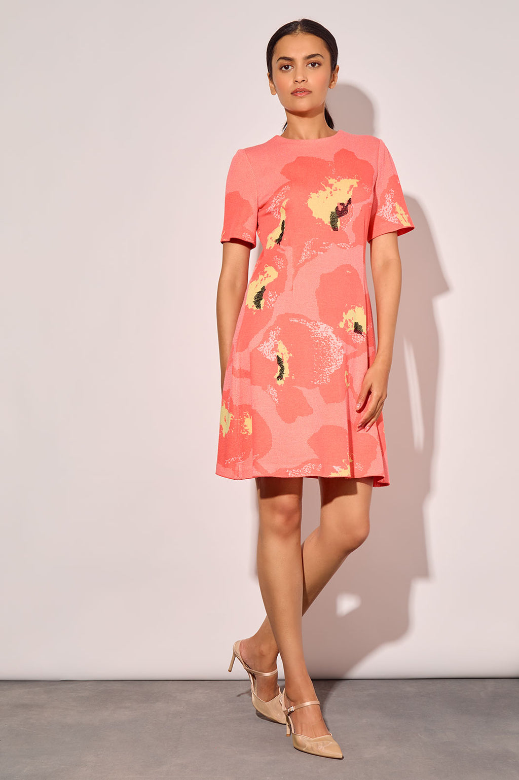ワンピース Floral Cut Jacquard Sleeves A-Line Dress M11260E-1243_8d18df0f-b804-
