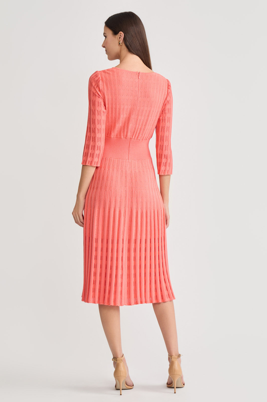 Linear Pointelle Tonal Knit Fit-N-Flare Midi Dress