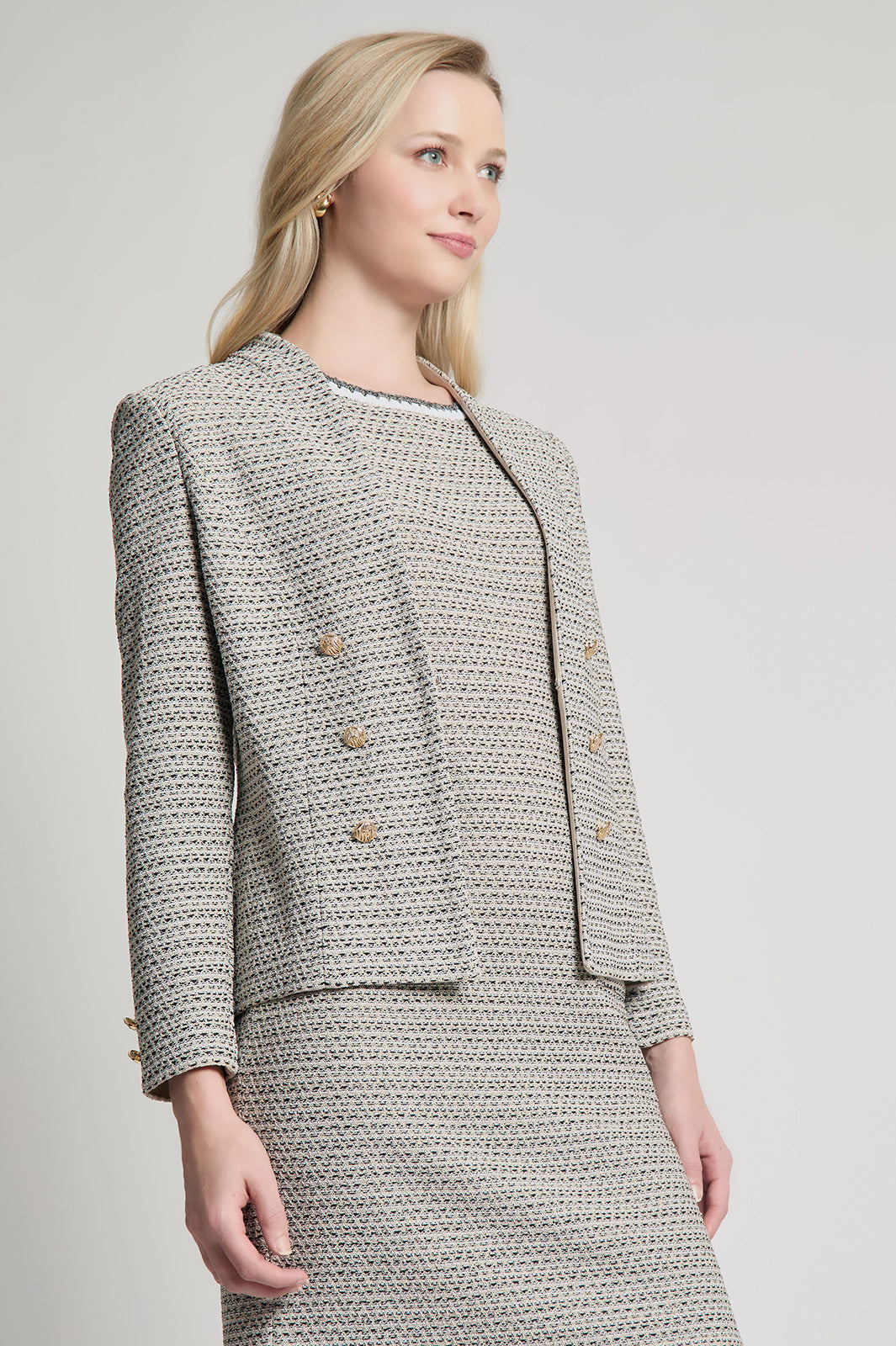 Tailored Fit Tweed Knit Jacket