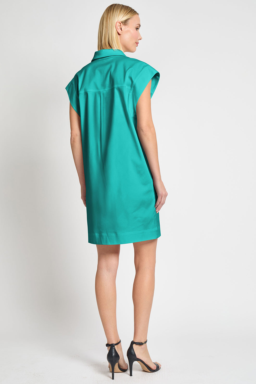 Cotton Blend Utility Shift Dress, Emerald Awe | Ming Wang