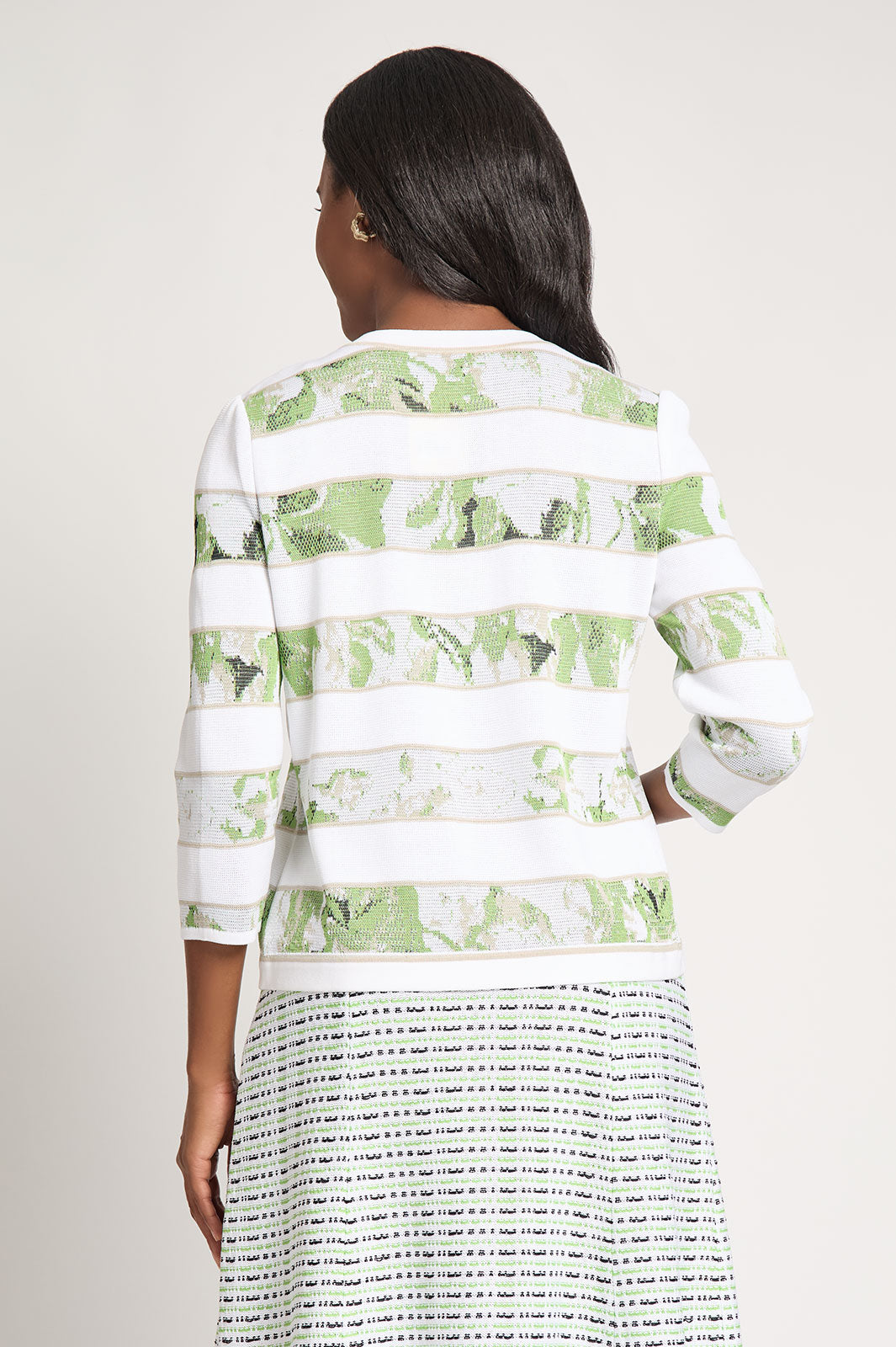 Heritage Fit Jacquard Contrast Stripe Jacket, White/Fern/Limestone/Black | Ming Wang