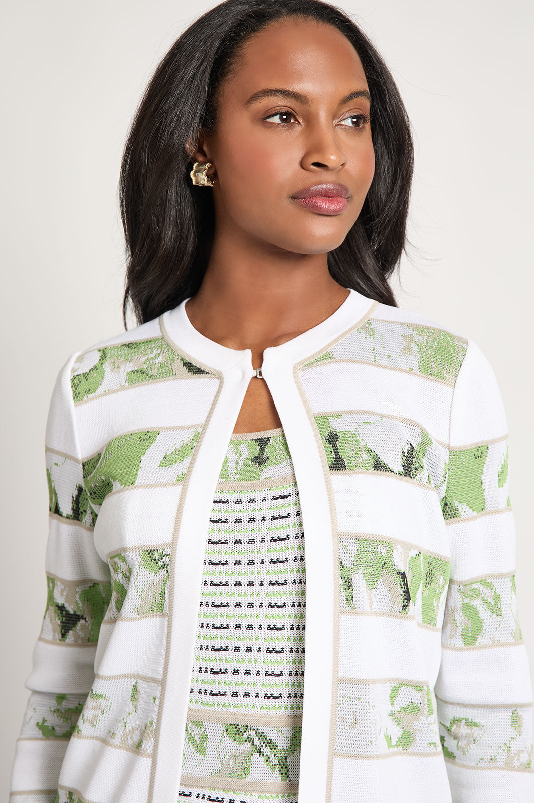 Heritage Fit Jacquard Contrast Stripe Jacket, White/Fern/Limestone/Black | Ming Wang