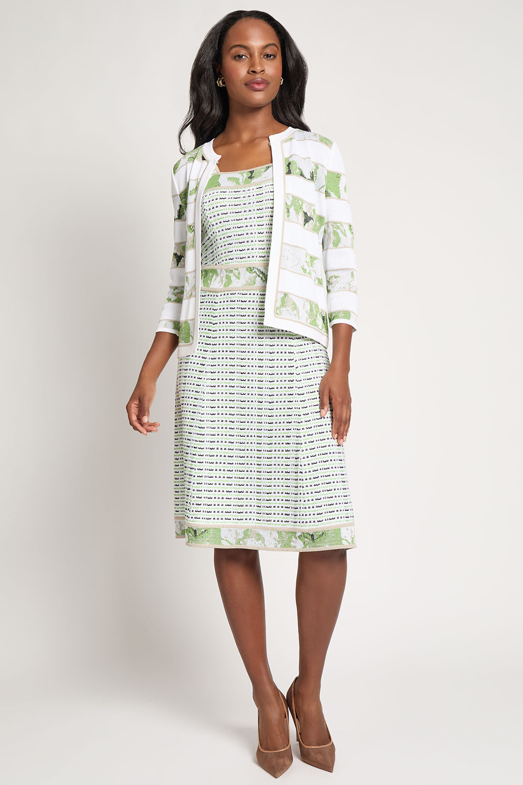 Heritage Fit Jacquard Contrast Stripe Jacket, White/Fern/Limestone/Black | Ming Wang