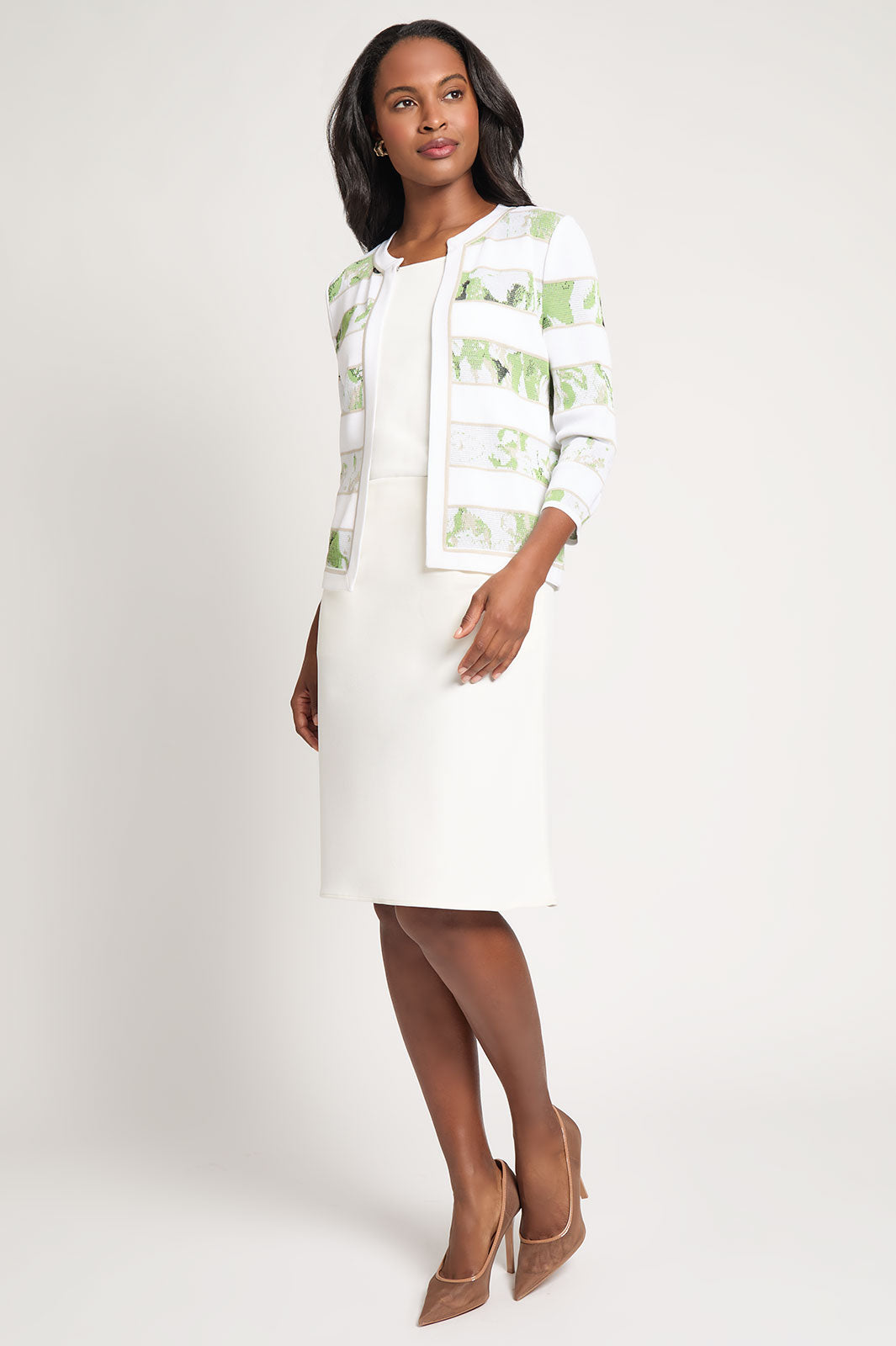 Heritage Fit Jacquard Contrast Stripe Jacket, White/Fern/Limestone/Black | Ming Wang
