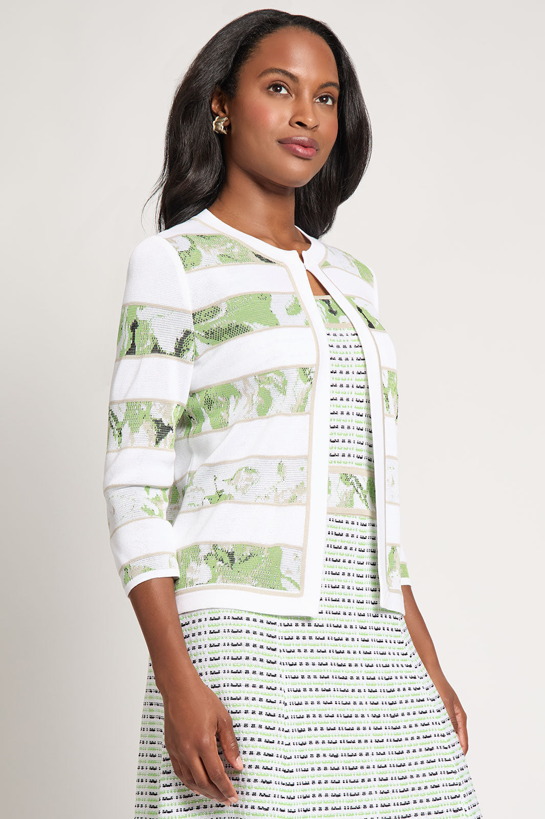 Heritage Fit Jacquard Contrast Stripe Jacket, White/Fern/Limestone/Black | Ming Wang