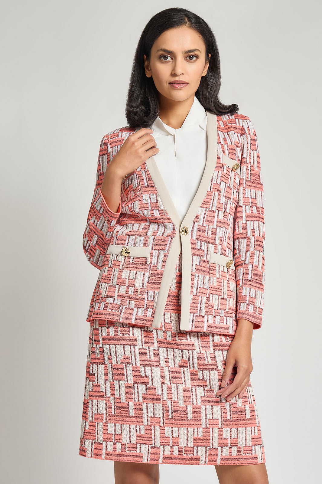 ジャケット・アウター RUG PATTERN KNIT JACKET Tailored Fit Geometric Knit Jacket