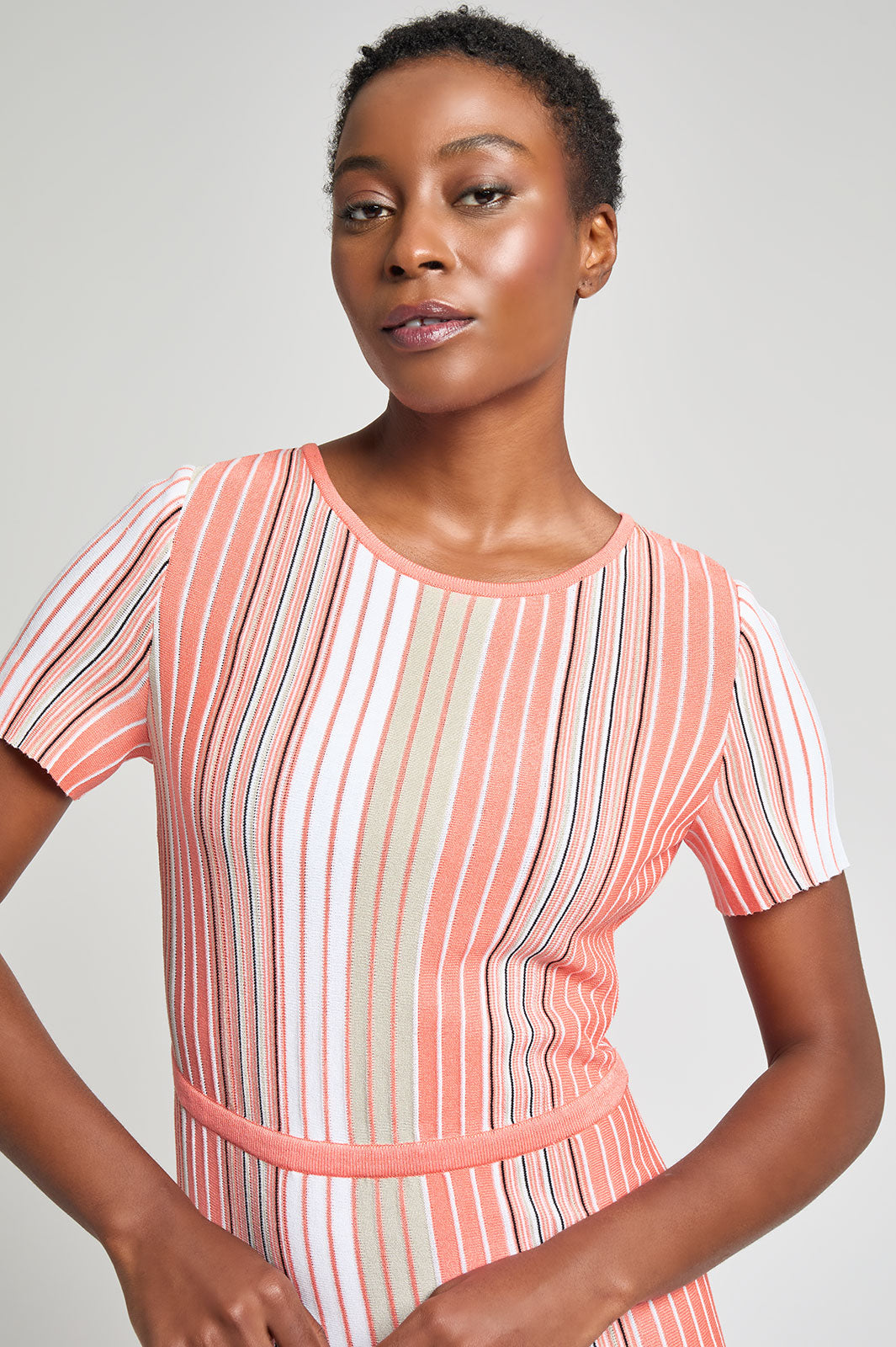 【新品未使用！】Pin-Stripe Belted Flared Dress M V-Neck Belted Flare Dress-Blue, Abstract Swirl | Boden USA
