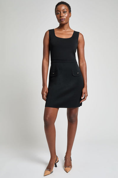 ● EMIS ● SLEEVELESS KNIT DRESS-BLACK Square Neck Sleeveless Sheath Knit Dress