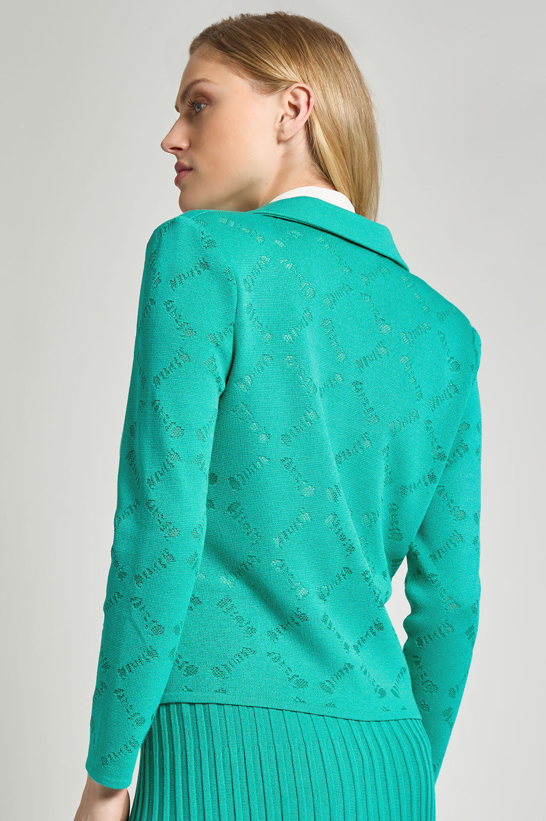 Heritage Fit Diamond Burnout Soft Knit Jacket, Emerald Awe | Ming Wang