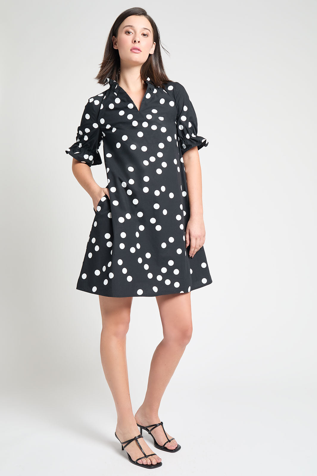 Ming Wang Women's Ruffle Detail Poplin Shift Dress - Black - Mini Dresses Ming Wang Women's Ruffle Detail Poplin Shift Dress - Black - Mini Dresses