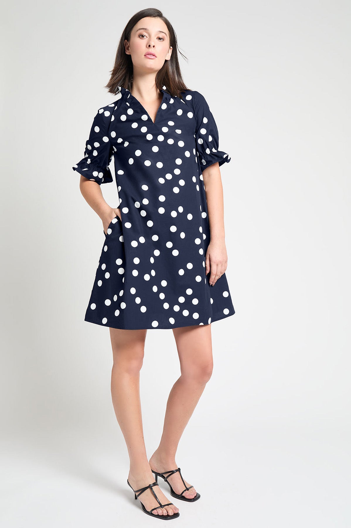Modern Fit Ruffle Detail Cotton Poplin Shift Dress