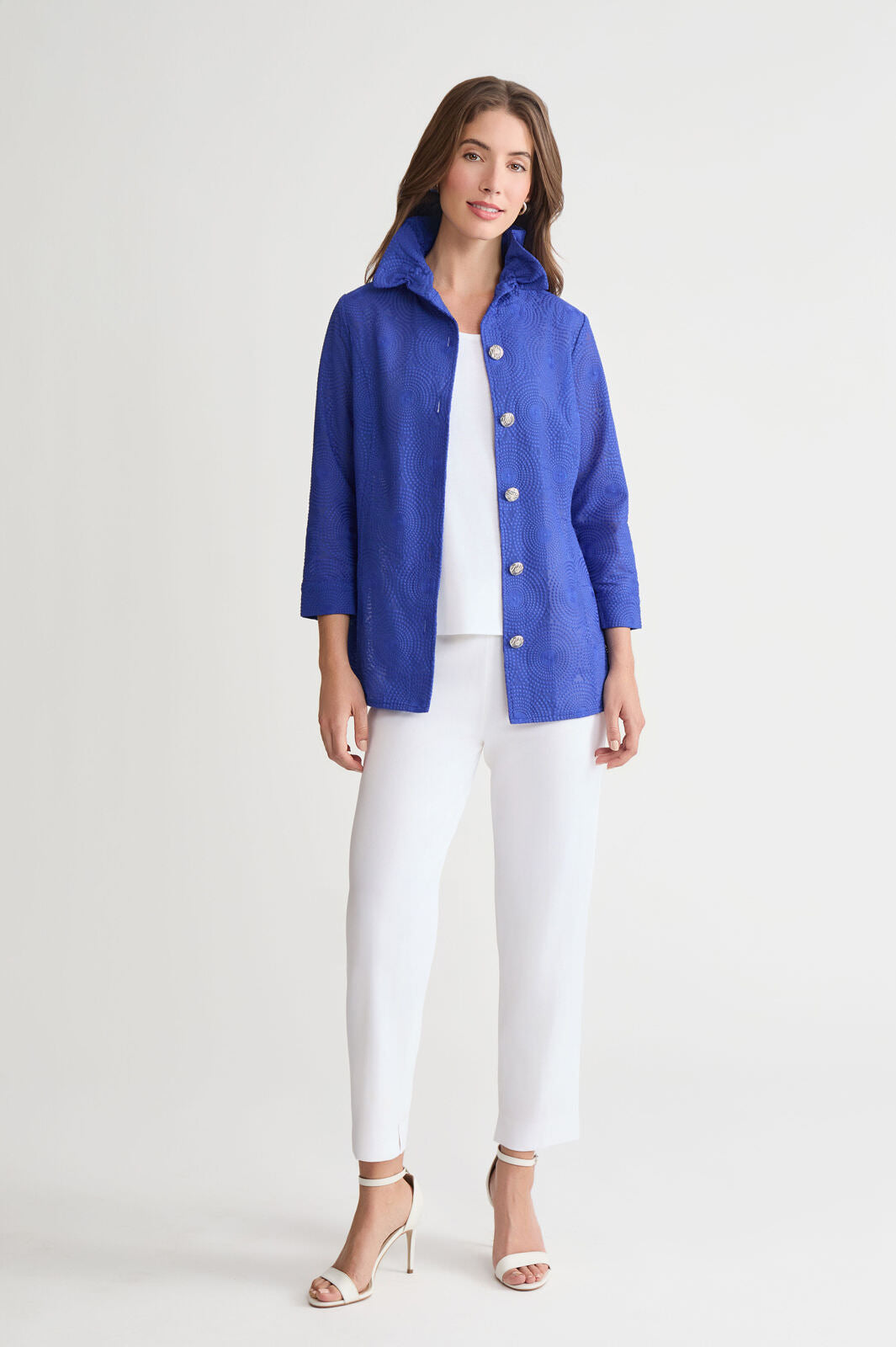 Plus Size Tailored Fit Ruched Collar Woven Jacket | Ming Wang
