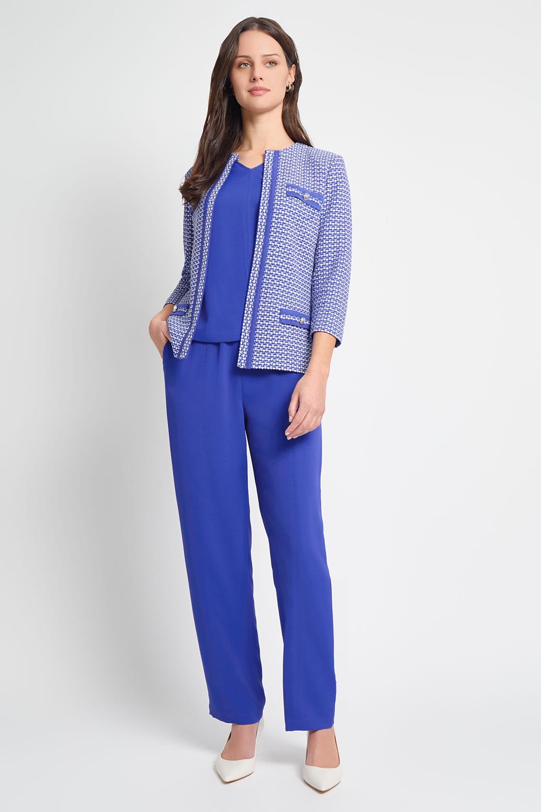 Plus Size Tailored Fit Honeycomb Tweed Knit Jacket Ming Wang