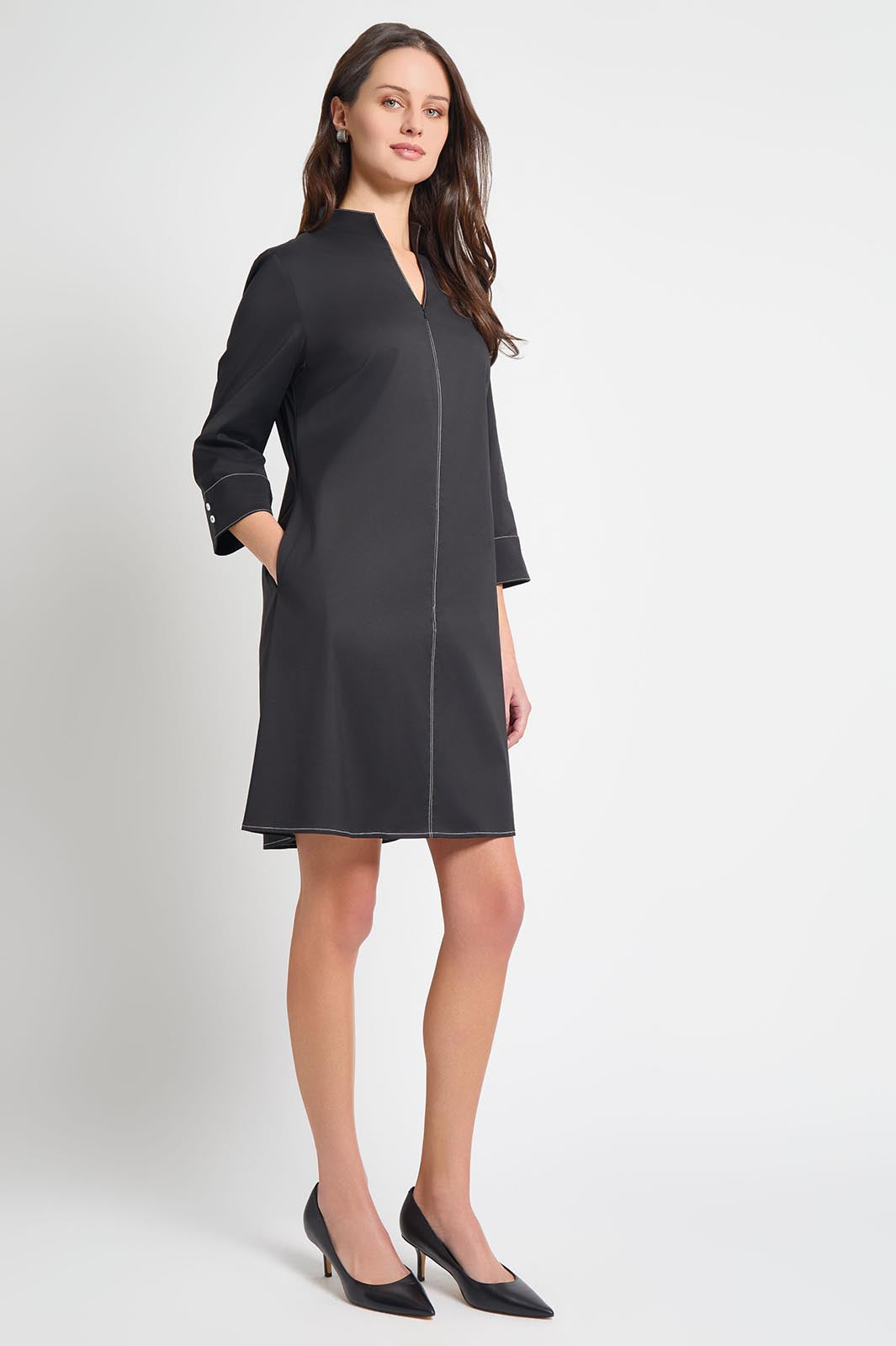 Cotton Zip Front Shirt Dress | Ming Wang