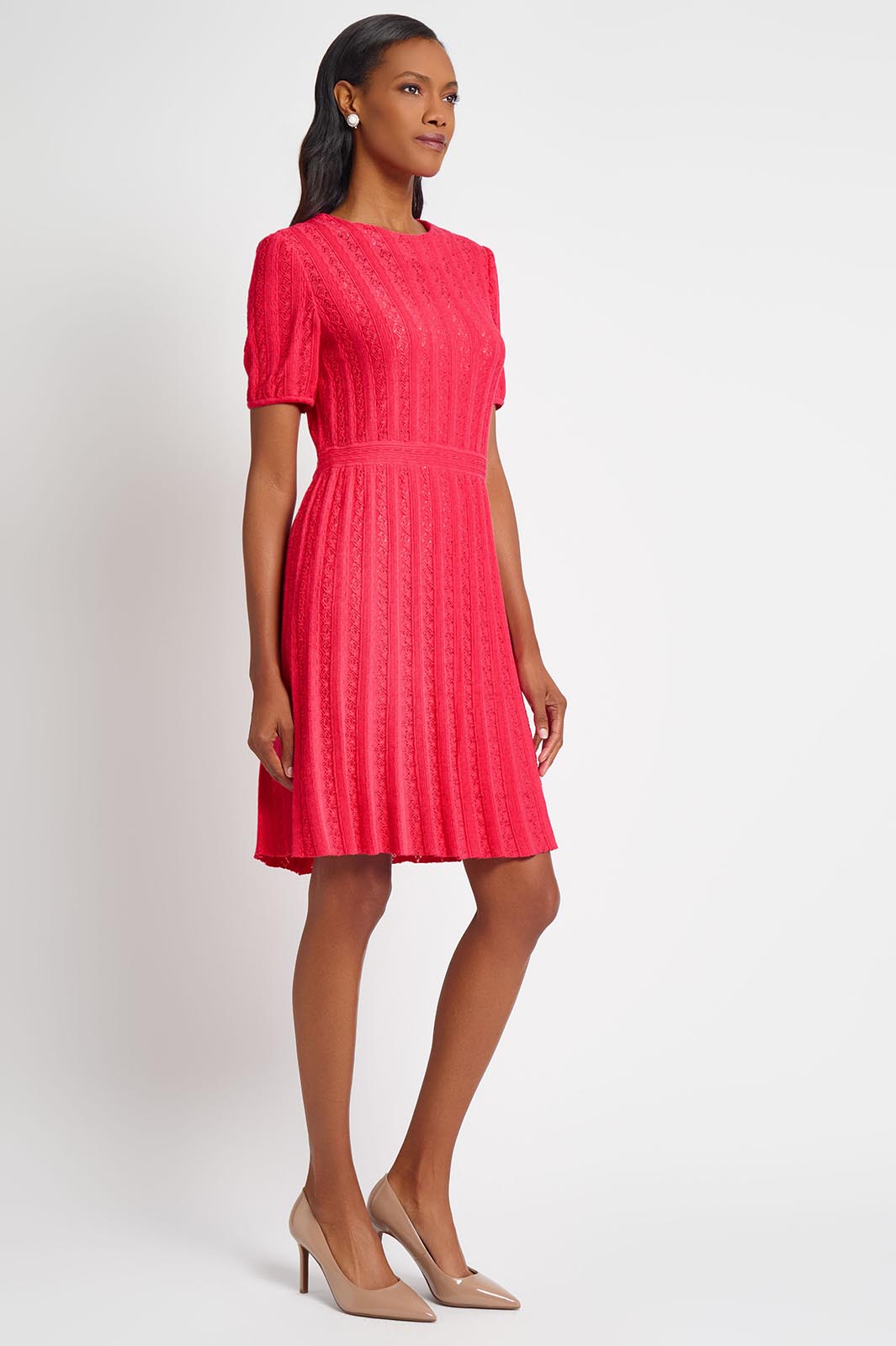 Plus Size Fit-N-Flare Diamond Pointelle Soft Knit Dress