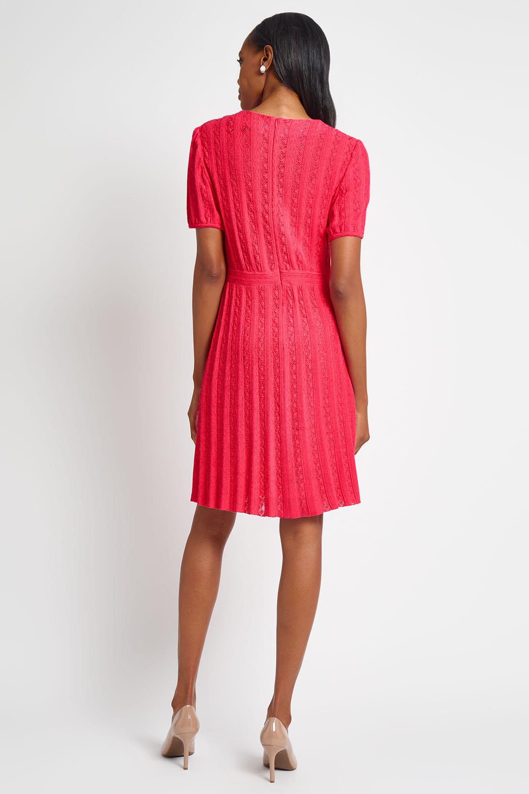 Plus Size Fit-N-Flare Diamond Pointelle Soft Knit Dress Plus Size Fit-N-Flare Diamond Pointelle Soft Knit Dress