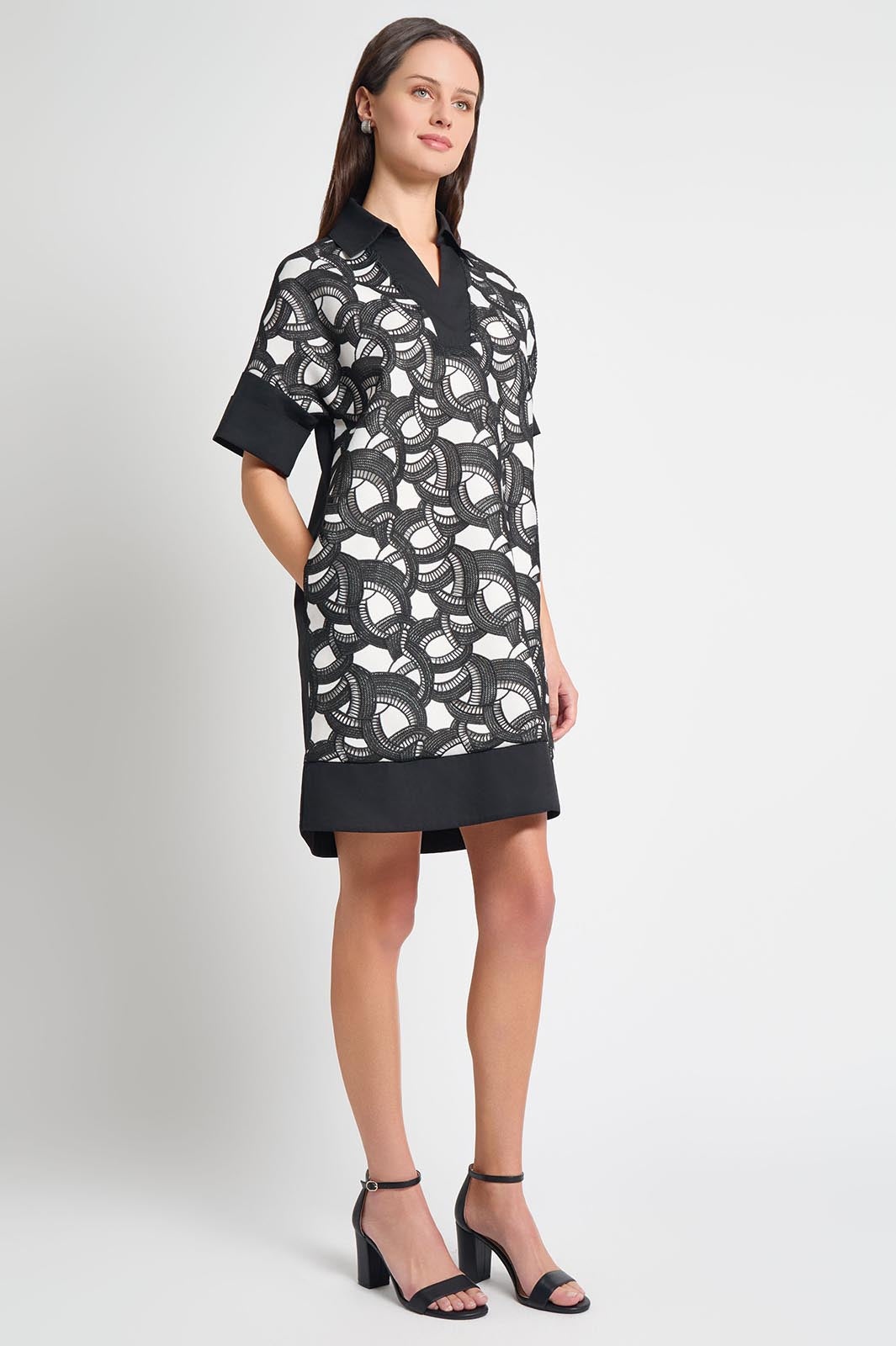 black and white floral shirt dress Women's Black/white floral Viscose Shirt Dress