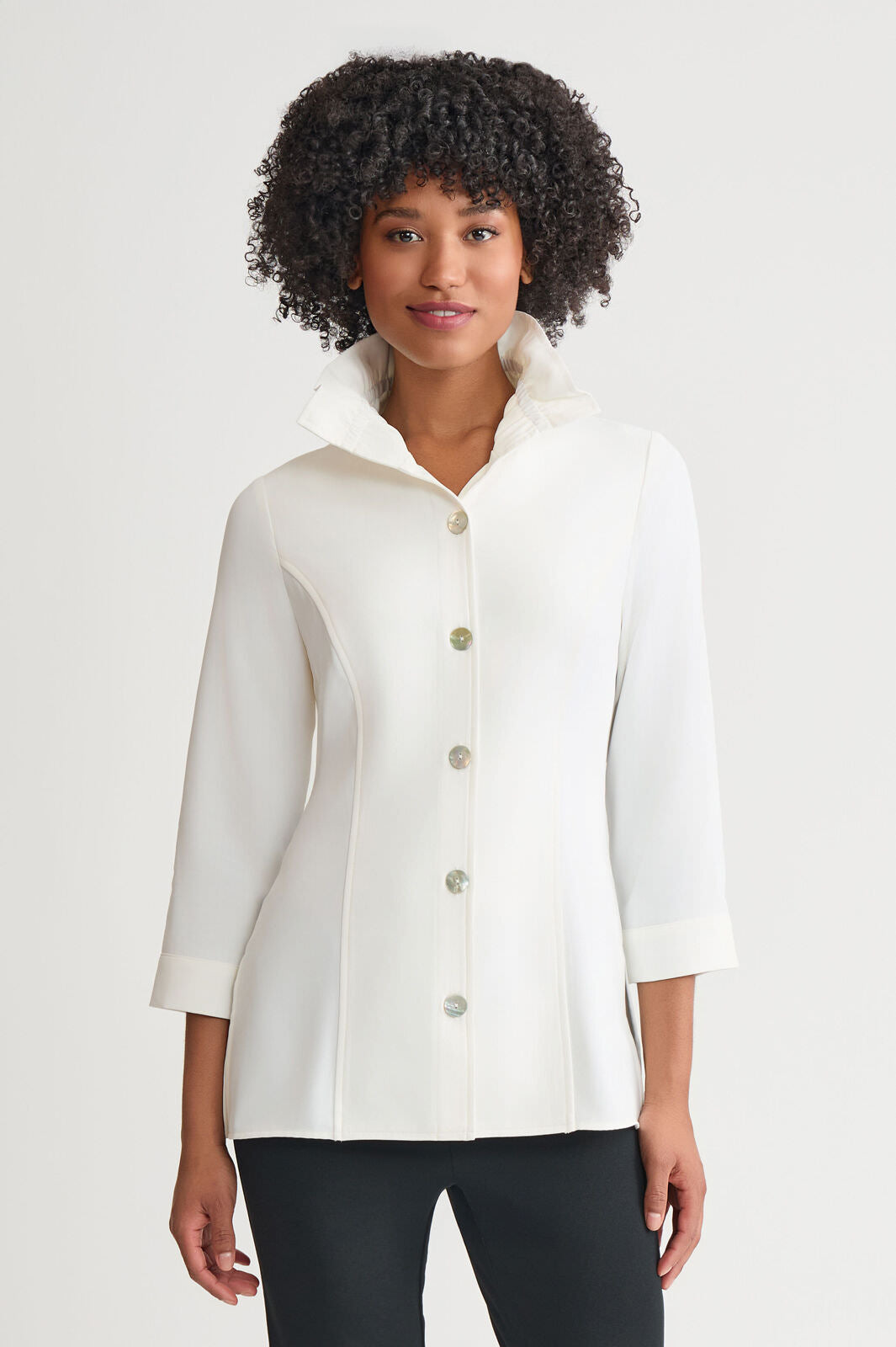 MOND / nui mond Check over blouse ヌイモンド Rayon Skipper Collar Blouse | 3/4 Sleeve | UNIQLO US