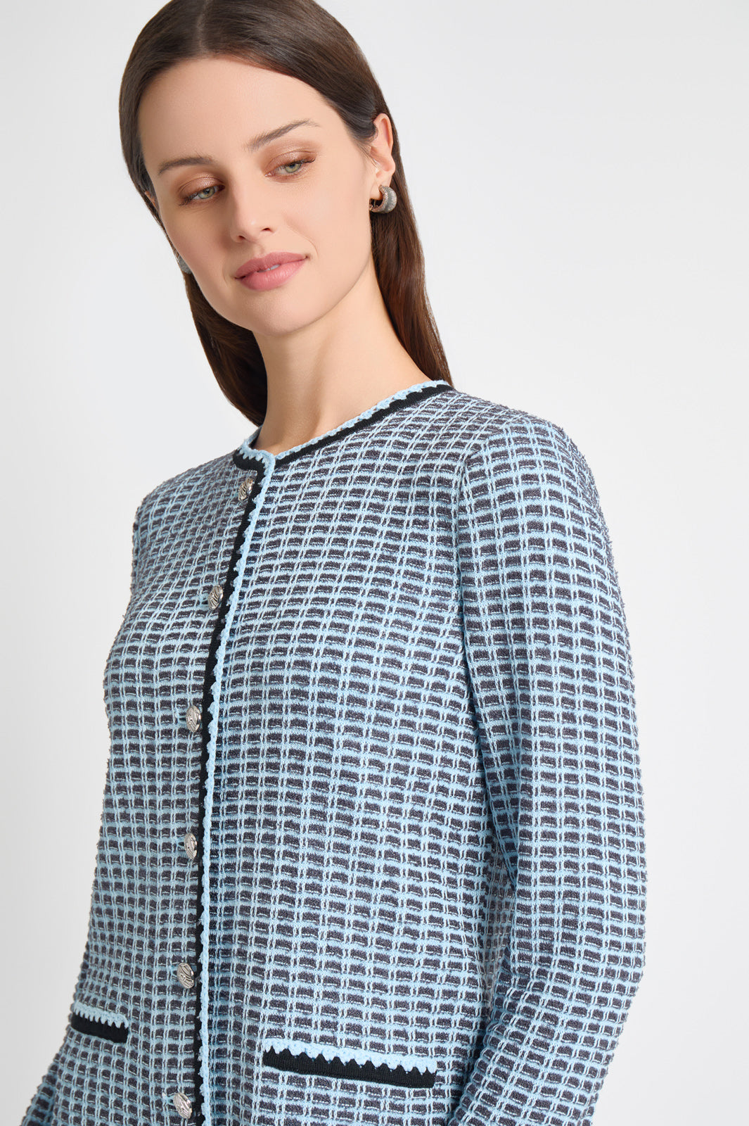 Plus Size Heritage Fit Tweed Knit Jacket with Crochet Trim | Ming Wang