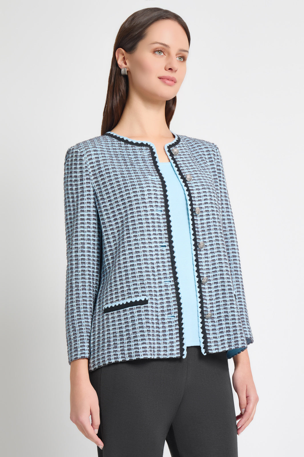 Plus Size Heritage Fit Tweed Knit Jacket with Crochet Trim | Ming Wang